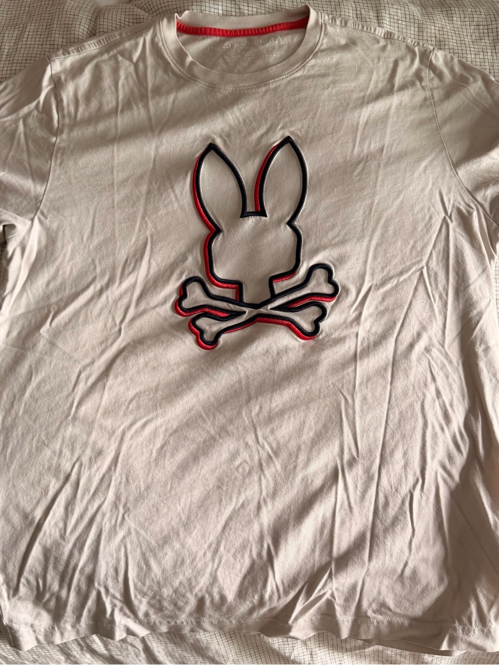 Psycho Bunny White Short Sleeve Tee with Red and Black Logo